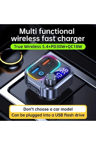 Honeybeeshop Araba Kablosuz Hızlı Şarj Cihazı Hd Ekranlı 54 Hızlı Şarj Usb Kart Desteği Eller Serbest Arama Çok Fonksiyonlu Otomotiv Aksesuarları