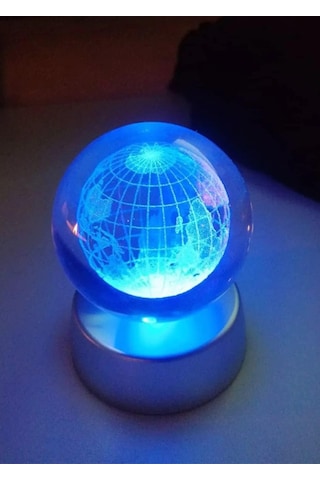 Dünya Kristal Cam Küre Renk Değiştiren Led Işıklı Gece Lambası Dekoratif Hediyelik