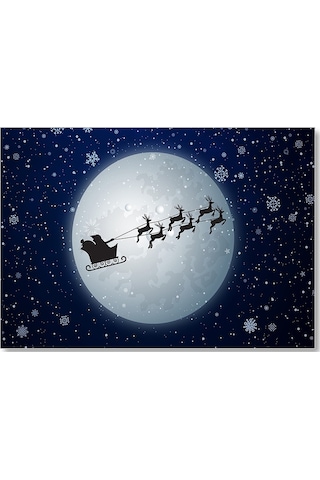 Cakasepetim Dolunay Geyikler Kar Taneleri Ve Noel Baba Ahşap Mdf Tablo