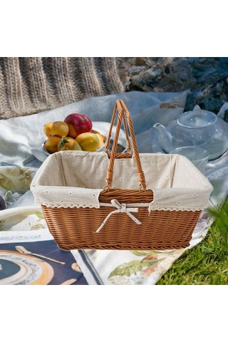Homyl Taklit Rattan Piknik Sepeti Dokuma Meyve Stil E Çok Renkli