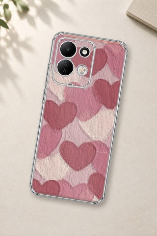Redmi 17 4g/5g Uyumlu Pastel Gül Kurusu Ve Pembe Kalpli Baskılı Silikon Kılıf