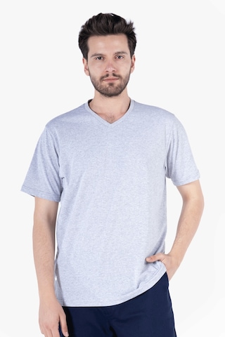 T-shirt V Yaka %100 Pamuk Gri Melanj