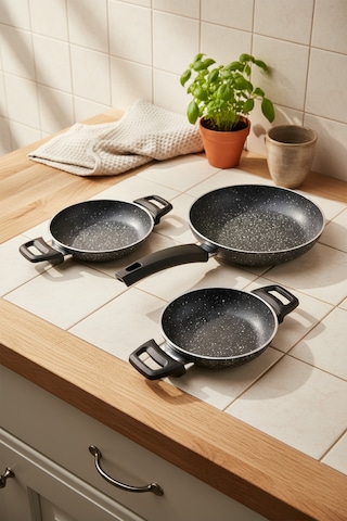 Bernardo Athelas 3 Parça Tava Ve Sahan Seti Siyah 16-18-24 Cm Siyah