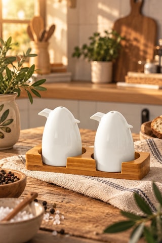 Porsima 102001 Grage 2li Standlı Porselen Tuzluk Biberlik Seti