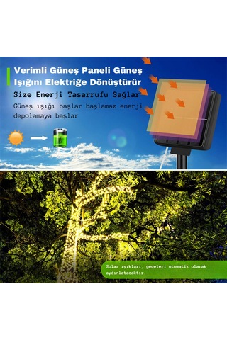 Techtic Noel Yılbaşı Ağacı Işığı Solar 100 Led Güneş Enerjili Ip6