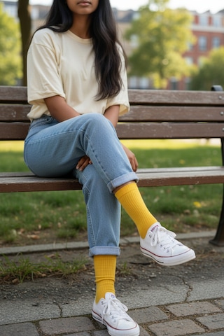 Socks Stores 6 Çift Unisex Renkli Pamuklu Soket Çorap - Renkli Tenis Boy Çorap Sarı