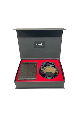Fossil Kahve Cüzdan1826 & 3.5 CM Hakiki Deri Kemer Seti 115 CM Kahverengi