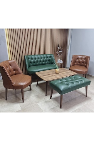 Azra Mobilya Deri Çay Seti Koltuk Takımı Oturma Grubu Cafe Mobilya Ofis-büro Mobilya Balkon Mobilya Yeşil-taba