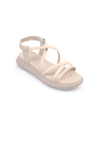 Shoetek Dylla Kadın Sandalet Çapraz Bantlı Bej Deri Bej Cilt Bej
