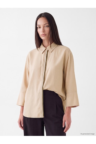 Lcw Studıo Bej Oversize Kadın Gömlek