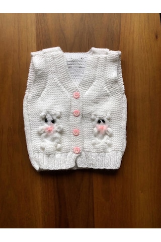 Kozababy Handmade El Örgüsü Bebek Hediye Seti - Amigurumi Tavşan Uyku Arkadaşı, Yelek Ve Patik Takımı Özel Kutulu Beyaz