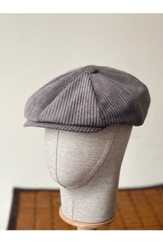Aida Jewelss Kışlık Kadife Ingiliz Kasket Peaky Blinders Model Erkek Kasket Dökümlü Kadife Kasket Gri
