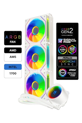 Gametech Hydra Beyaz Ahd360mm Isı Dereceli Argb Sıvı Soğutma