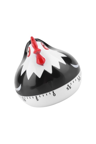 Xindoker Küçük Tavuk Desenli Mekanik Mutfak Zamanlayıcı - 55 Dakika Geri Sayım, Yüksek Sesli Alarm, Pp Malzeme Siyah