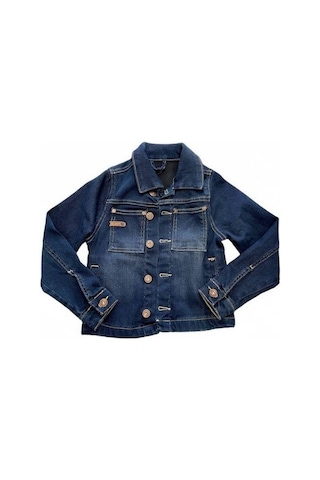 Çocuk Koyu Renk Düğme Detaylı Kot Ceket-14655 Lacivert