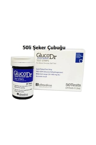 50Li 1 Kutu Gluco Dr Şeker Stribi Glucodr Süper Sensör Strip