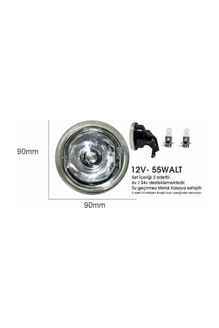 Universal 90mm Sis Farı Seti + 2 Adet Halojen Ampul