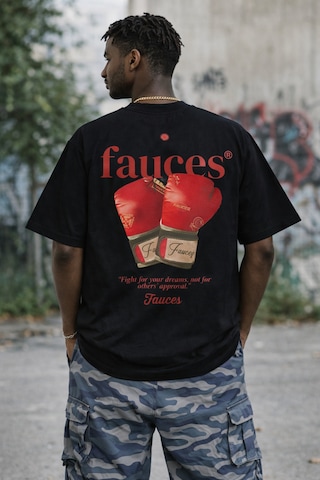 Fauces Baskılı Oversize Kalın Kumaş Bol Kalıp Unisex T-shirt Siyah