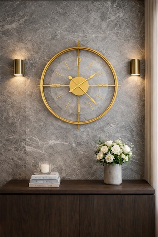 MetaQuartz Aksesuar (Büyük Boy-55*55cm) Gold Çiftçember Seri -modern Dekoratif Camlı Metal Saat Altın