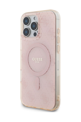 Apple Uyumlu iPhone 16 Pro Max Kılıf Guess Lisanslı Magsafe Özellikli Iml Baskılı Klasik Logolu 4g Desenli Pembe