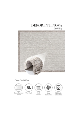 Hoom Rugs Nova 2001 Bej İnce Kaymaz Latex Tabanlı Sisal Halı