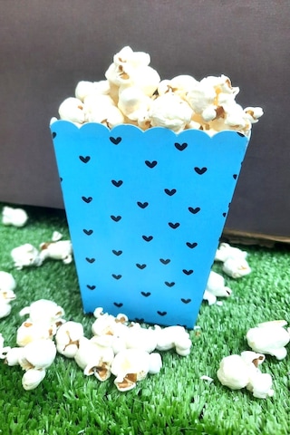 8'li Mavi Kalpli Mısır Kutusu - Popcorn Kutusu - Doğum Günü İkram Hediye - Orta Boy Standart