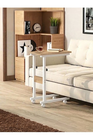 Yükseklik Ayarlı Zigon Dikey Sehpa Atlantik Çam Beyaz - 45x40 Oval Kenar Tekerlekli