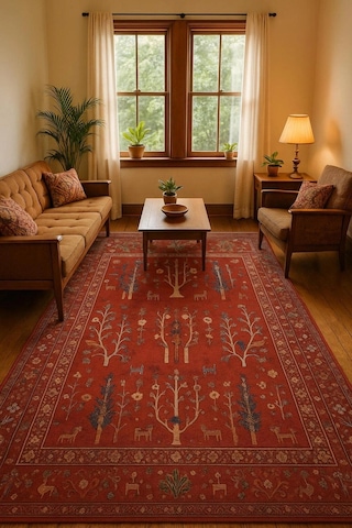 Blghome Otantik Desen Tasarım Modern Halı Dekoratif Kilim Kırmızı