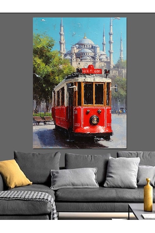 İstanbul Kırmızı Tramvay Beyoğlu Dekoratif Kanvas - Mdf Ahşap Tablo