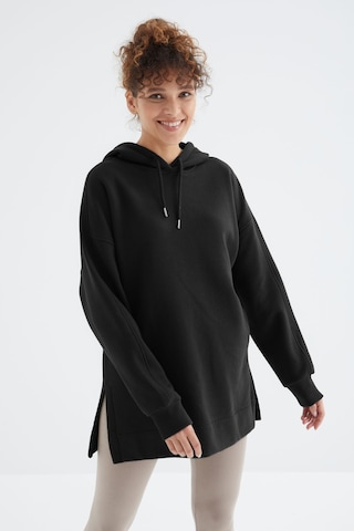Tommy Life Siyah Reglan Kol Basic Kapüşonlu Oversize Sweatshirt Tunik - 97242 Siyah