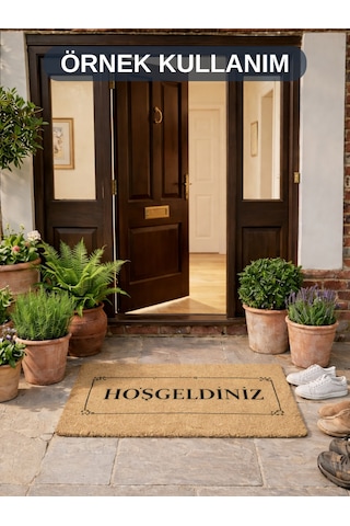 Beylini Hoşgeldiniz Yazılı Koko Paspas Ev Dış Kapı Tpr Kaymaz Taban Modern Dayanıklı Su Geçirmez Bej 70x45cm Bej
