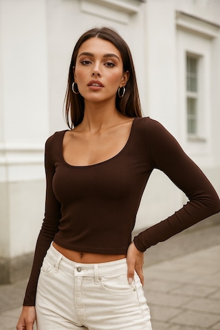 Rich Kadın Kahverengi Soft Touch Fitilli Uzun Kollu Bluz Kahverengi