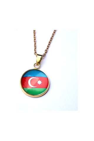 Azerbaycan Bayrağı Altın Kaplama Paslanmaz Çelik Mini Kolye İnce Zincir
