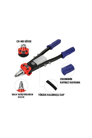 Workpro Wp225001 5 In 1 400mm Kollu Profesyonel Perçin Tabancası + 100 Adet Perçin
