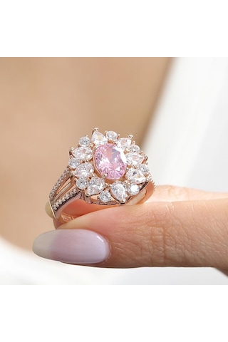 Mia Vento Effective Diamond Paris Işıltısı Rose Renk Pink Taşlı Gümüş Yüzük