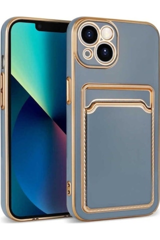 Apple Uyumlu iPhone 13 Kılıf Zore Bark Kartlıklı Kapak Mavi