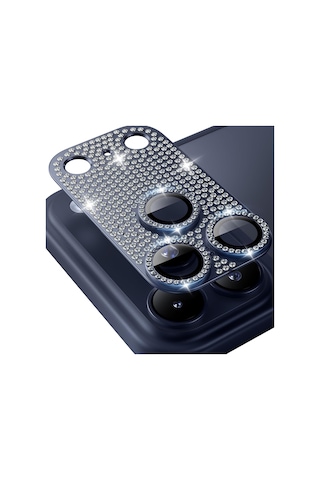 Apple Uyumlu iPhone 17 Pro - Komple Taşlı Lens Koruma Full Kamera Koruması Tek Parça Lacivert