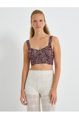 Koton Askılı Crop Atlet Bordo Desenli 2sak30089pw 2SAK30089PW04H