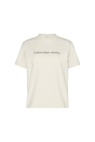 Calvin Klein Kadın Classic Regular Fit Logo Baskılı T-shirt - Ekru Vanilla Heather