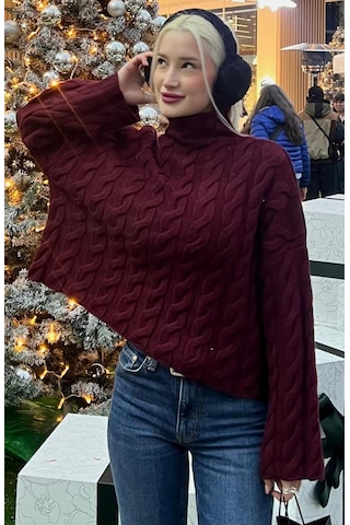 Madmext Bordo Balıkçı Yaka Örme Triko Kazak Mg2172 Bordo