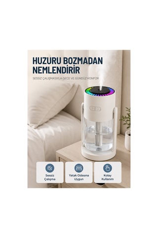 Taşınabilir Ha Nemlendirici Led Işıklı Şeffaf Hazneli Ev Ofis Yatak Odası Nemlendirme