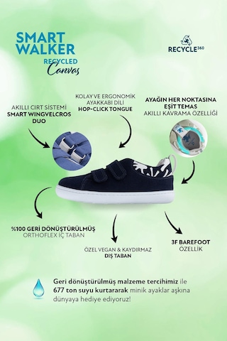Smart Walker Recycled Canvas Eco Lacivert Barefoot Çocuk Ayakkabı-eco Lacivert