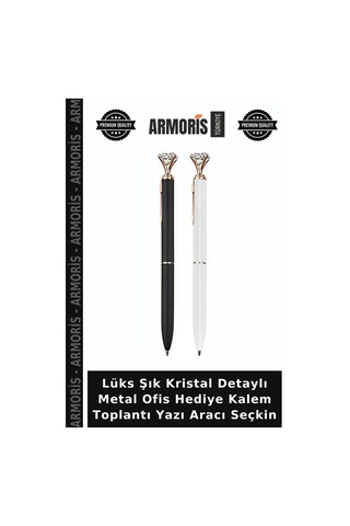 Lüks Şık Kristal Detaylı Metal Ofis Hediye Kalem Toplantı Yazı Aracı Seçkin Çok Renkli