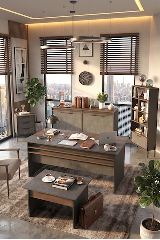 Yurudesign Vista ABCDE Ofis Büro Masa Takımı Kahve-Beton-Antrasit