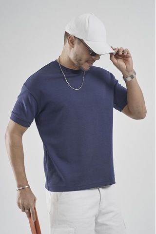 King Brich Slim Fit Kalıp Kolu Ribanalı Basic %100 Pamuklu Tişört Lacivert