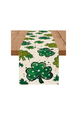 Green Shamrock Masa Örtüsü Keten İrlanda Saint Patrick's Day Party Dekor Malzemeleri 33x183cm