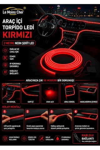Volvo S60 Momentum Araç İçi Torpido Ledi Kırmızı 2 Metre Neon Ip Şerit Led