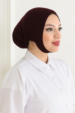 Melodi Scarf Kadın Tesettür Geniş Hacimli Pratik Ense Ve Çene Altından Geçmeli Kaymayan Çeneli Bone Kahverengi Kahverengi