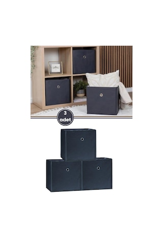 3'lü Çamaşır Oyuncak Raf Düzenleyici Set, Kapaksız Dolap İçi Saklama Kutusu 30x30x30cm 3 Adet Antrasit