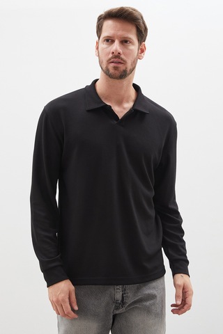 Fullamoda Basic Apaş Yaka Modal Sweatshirt Siyah